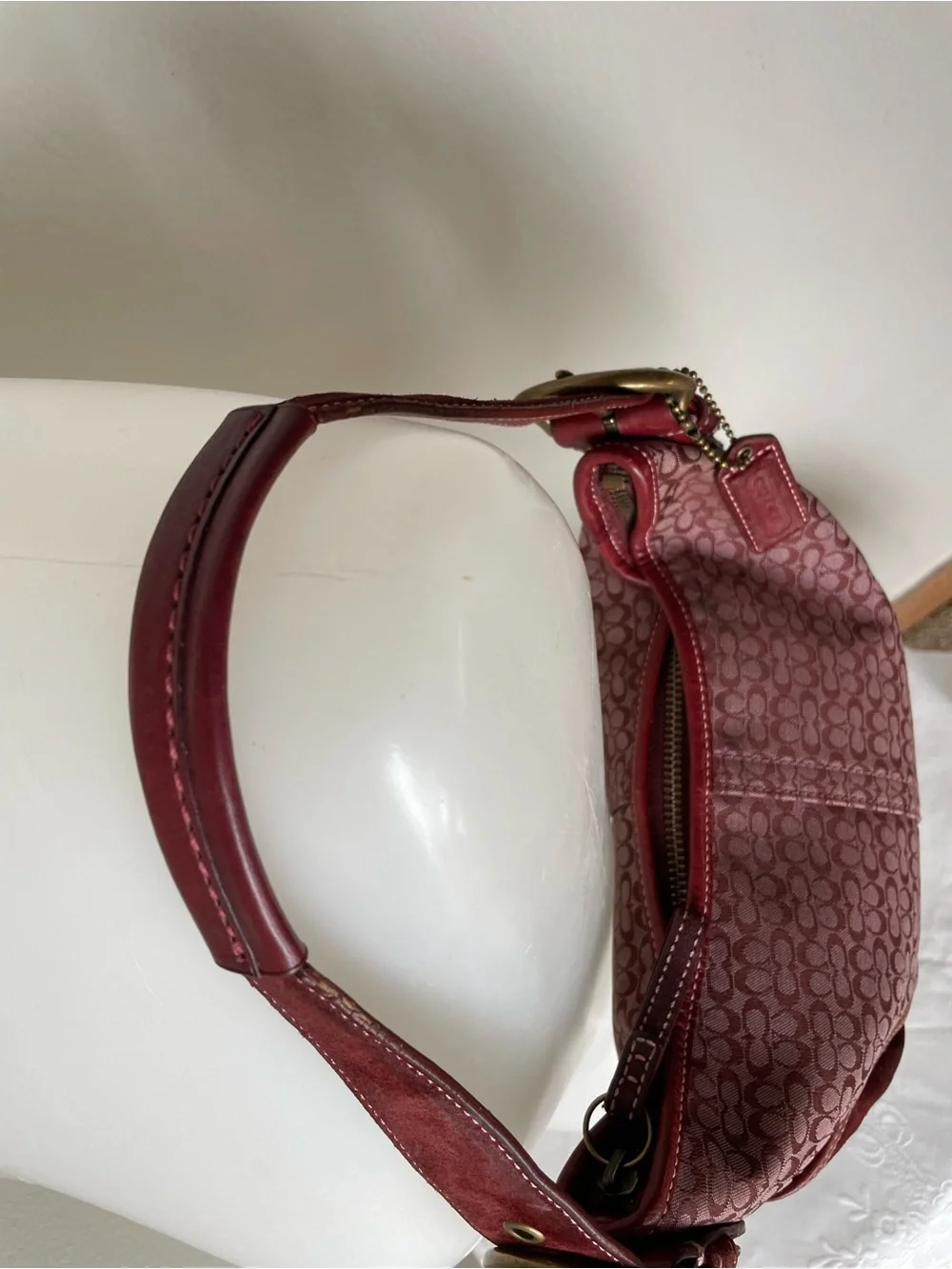 Vintage Coach Soho Mini Signature Hobo Bag Burgundy Canvas Suede Y2K 6351 - Picture 7 of 14